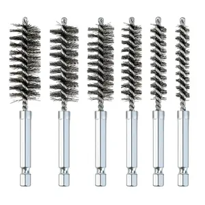 6-piece Stainless Steel Pipe Brush Set with 1/ 4inch Hexagonal Handle, Twisted Wire Bristles, Different Sizes (8, 10, 12, 15, 17, 19 mm), for Rust Removal and Pipe Cleaning
