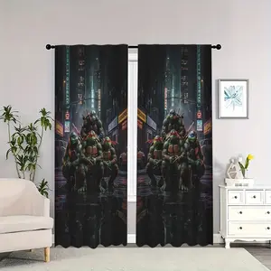 Teenage Mutant Ninja Turtles themed city night scene indoor curtains, blackout, heat-insulating, and soft, suitable for home décor, Thermal Insulated Curtain