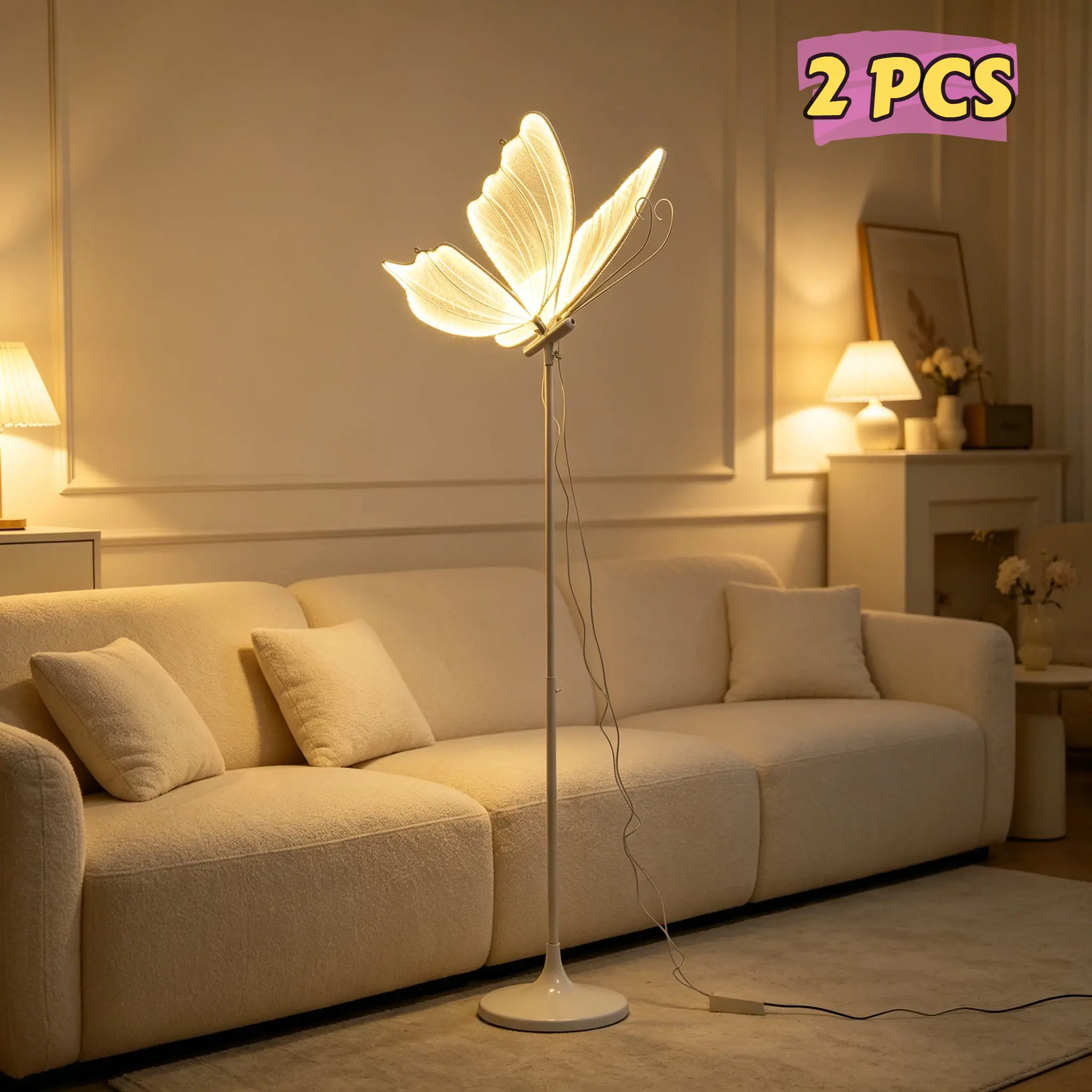 CNCEST 2pcs Height Adjustable LED Floor Lamps - 48W Whimsical Light-Up Novelty Butterfly Strip Lights for Aisle/Stage, Aesthetic & Whimsical Home Decor,campingessentials,outdoorfurnitureset,campinggear,dorm essentials,home essentials,camping essentials