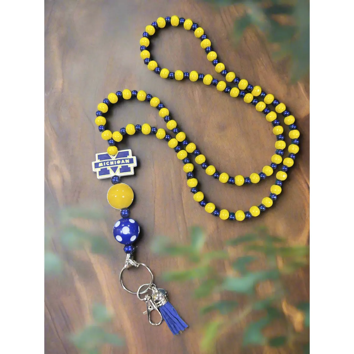 University of Michigan Wolverines Hand Beaded Lanyard