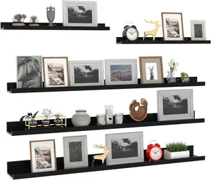 Giftgarden 47 Inch Long Floating Shelves for Wall Set of 5, Black Wood Wall Shelves for Bathroom, Bedroom, Kitchen, Living Room Storage, Wooden Picture Ledge