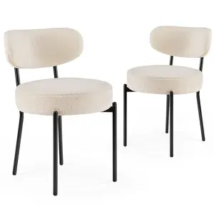 Set of 2 Boucle Dining Chairs with Curved Backrest & Metal Legs, 275lb Capacity Mid-Century Modern Upholstered Kitchen Chairs with Thick Cushion for Dining Room, Vanity, Living Room