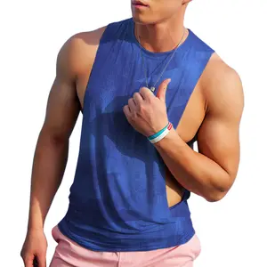 Men's Sleeveless Muscle Stringer Tank Top Cut Open Gym Training Bodybuilding Vest Shirts Gymclothes Fitness Activewear