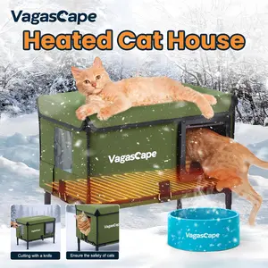 Vagascape Heated Outdoor Cat House, Heated Bowl, Thermostat & Overheat Protection with Auto Shutoff, Warms in ~3s & Energy-Saving – Waterproof, Insulated & Elevated, 12mm Fiberglass Frame, Escape Door & Window, UL-Tested Heating Core