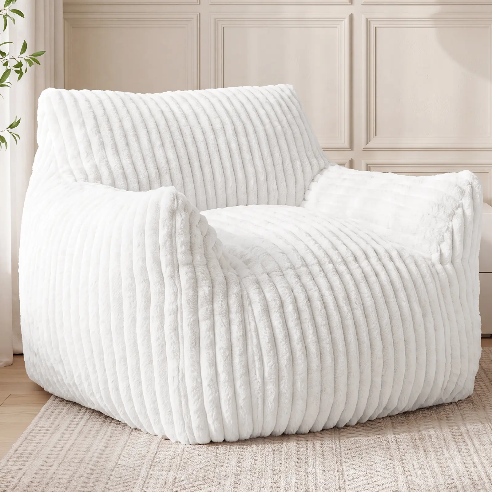 Large Bean Bag Loveseat Chair - Ultra-Plush Fur Fabric Sofa with High-Rebound Foam Filling, Ergonomic Lazy Lounge with Backrest & Armrests for Bedroom, Living Room