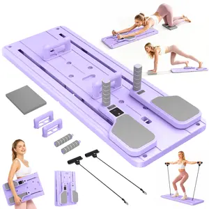 Multi-Functional Pilates Board Kit with Resistance Bands and Timer, Foldable Home Workout Fitness Board for Strength Training, Core and Full Body Exercise