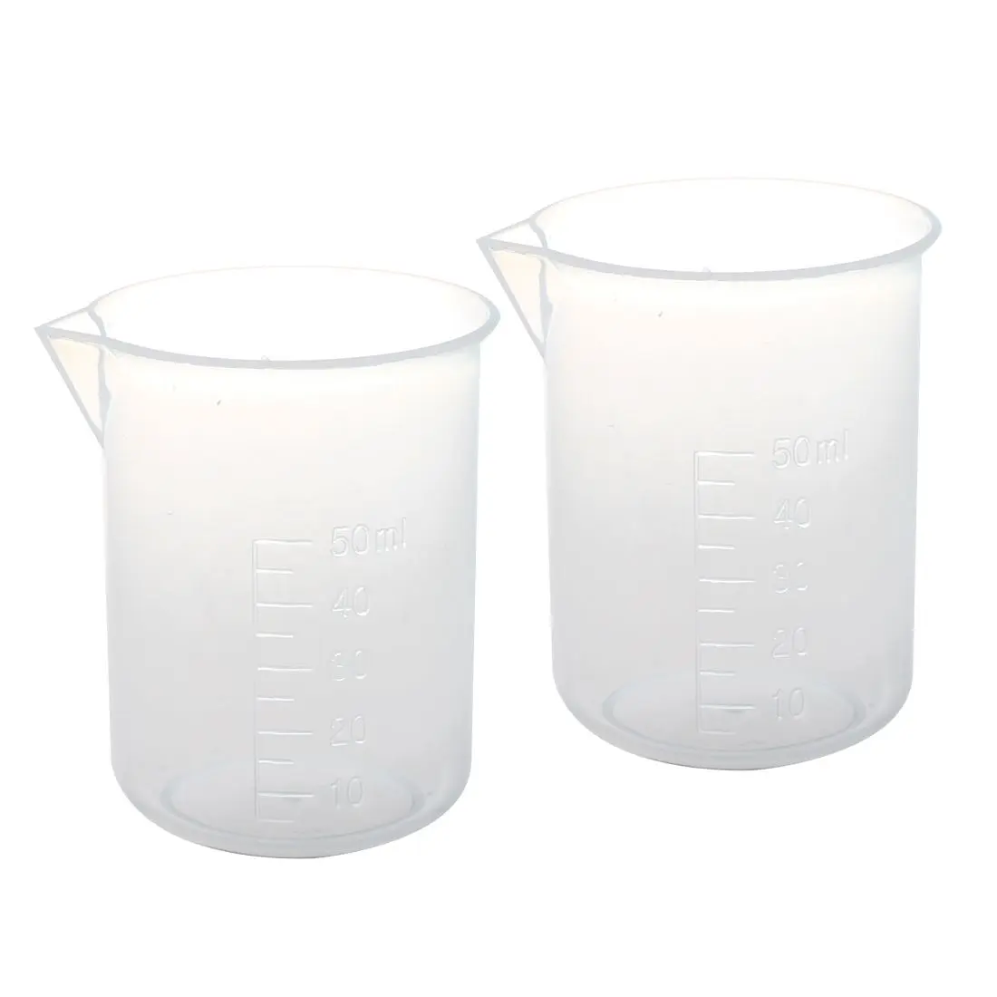 Measuring Cup 2-Pack, 50 ml Transparent Plastic Staggered Cups with Easy Reading Markings, Lab/Kitchen Liquid Measuring Tool