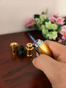 （Without butane）1PC Refillable Metal Butane Torch Lighter, Windproof Jet Flame,Adjustable & Child-Resistant, Gift Box