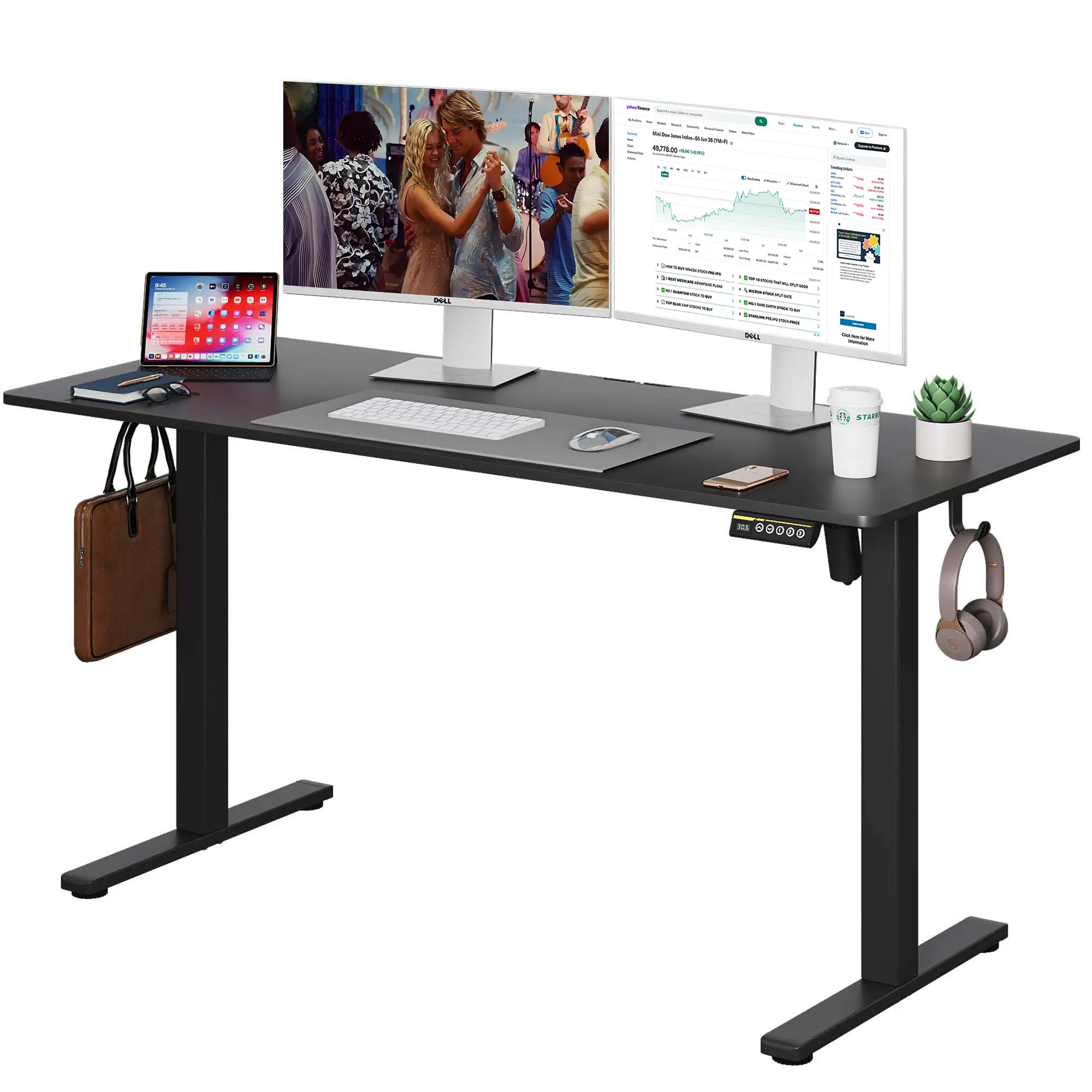 Gamork Electric Height Adjustable Sturdy Computer Gaming Desk, 3 Height Presets, Child Lock, Ergonomic Office Desk with Headphone Hook, Desktop Sizes: 40"×24", 48"×24", 53"×24", Sturdy Computer Desk