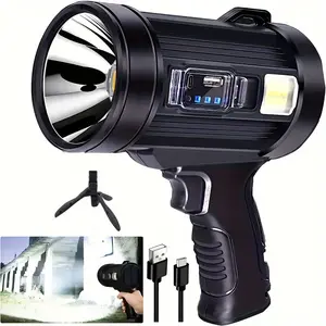 Portable USB Rechargeable Spotlight LED Flashlight, 1000 Lumens, Large Outdoor Handheld Search Light, Super Bright Solar Cob Spotlight, with 6 Modes, 3 Color Changing Lenses, Tripod Support. monitor light usb light for laptop usb lamp lighting usb