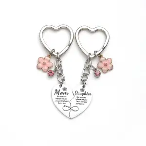 2 Pcs Mother/Father Daughter Heart Matching Keyring Keychain Set Gifts For Mom Mothers Day Gifts from Daughter