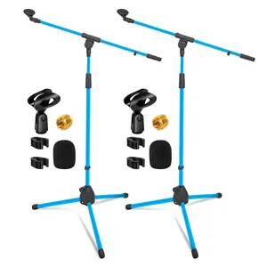 5 Core Mic Stand Floor Pair Universal Height Adjustable Tripod Microphone Stands w Boom Arm