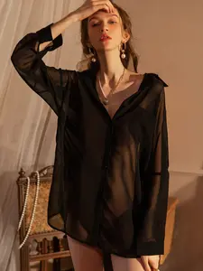 Women's Fashion Casual Chiffon Sheer Breathable Shirt Blouse, Outdoor Beach Sun Protection, Loose-Fitting Home Wear, All Seasons Elegant Style