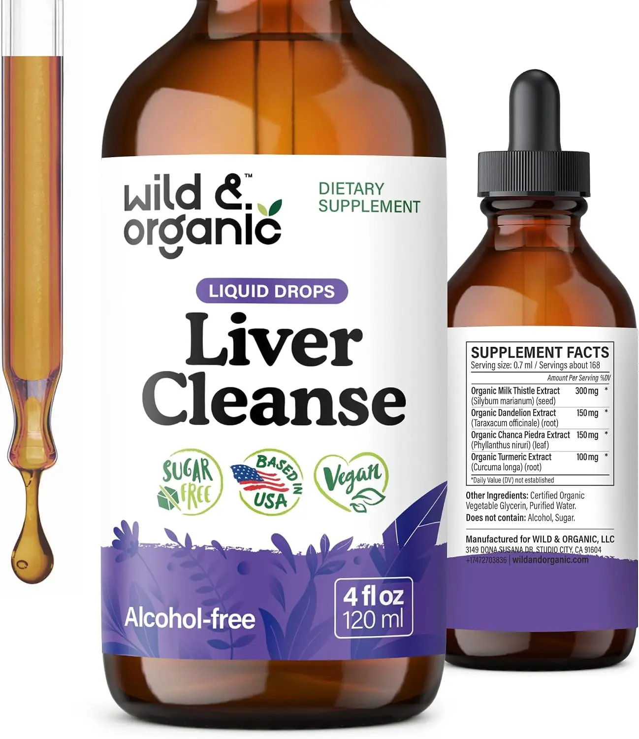 Wild & Organic's Liver Cleanse Tincture - Liver Detox Formula with Milk Thistle, Dandelion Root, Chanca Piedra Stone Breaker Extract - Herbal Supplement - Vegan, Sugar & Alcohol-Free Liquid Drops