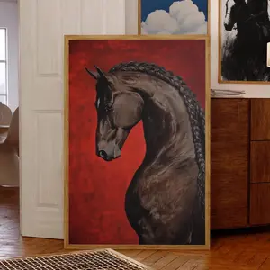 Deep Red Wall Art Statement Piece, Maximalist Equestrian Home Decor, Kentucky Derby Art, Horse Printing Print - Old Money Aesthetic, Room Decor, Unframed