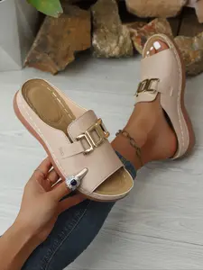 Women's Fashionable Metallic Decorated Flatform Platform Sandals, Casual Comfortable Slingback Sandals for Summer, Lightweight Breathable Shoes for Daily Wear, Girl
