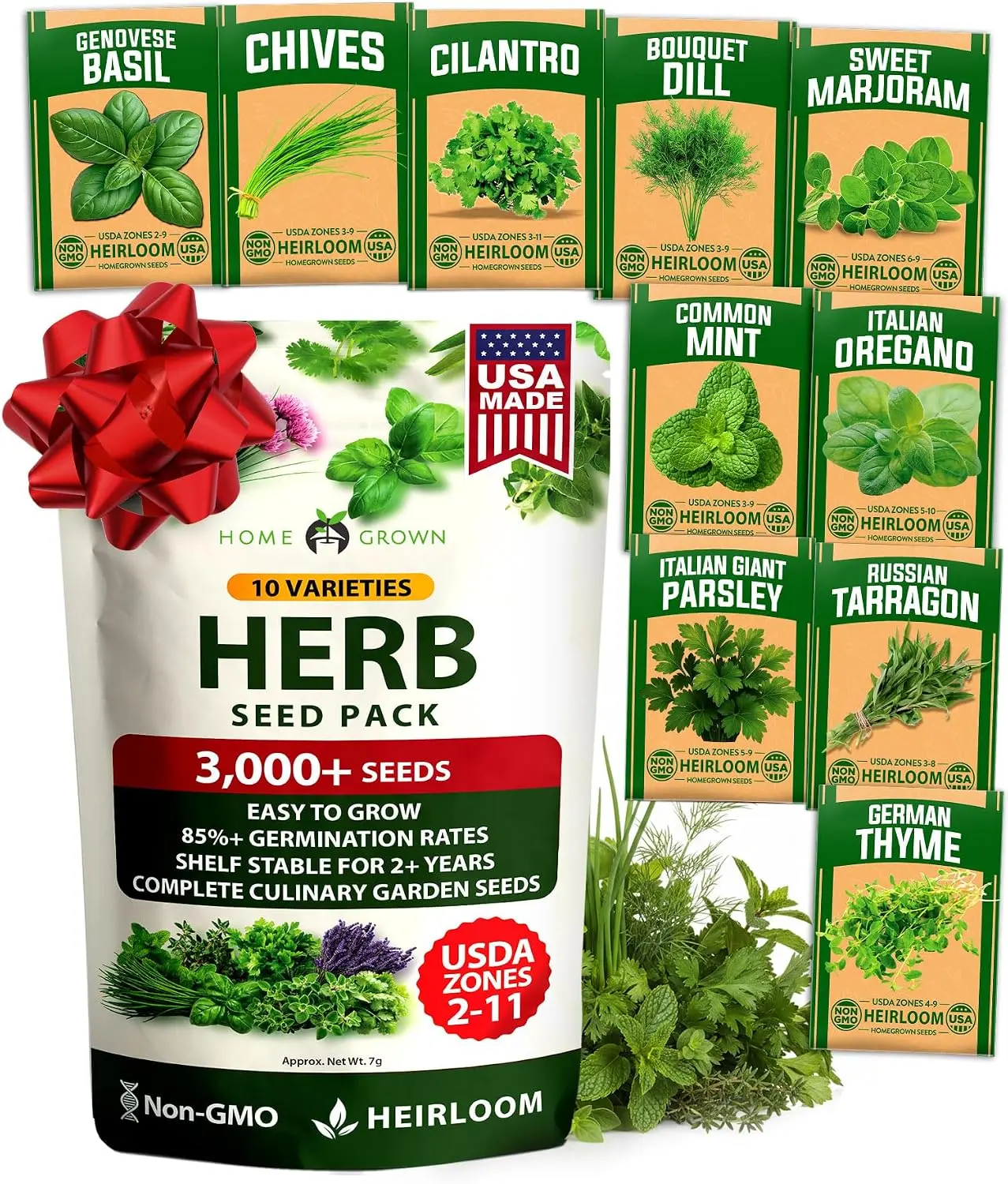 10 Variety Herb Seeds Kit, 3,000+ Non-GMO Heirloom Herb Seeds for Planting, Culinary Garden Seeds for Indoor, Outdoor & Hydroponic Growing