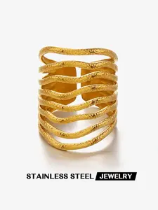 Elegant Multi-Layer Stackable Ring, 18k Gold Plated, Waterproof & Fade-Resistant, Lightweight Comfort, Luxurious Geometric Design, Trendy Jewelry