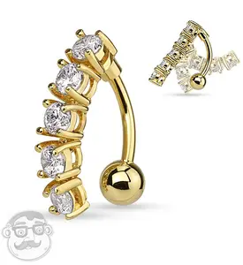 Vertical Gold CZ Belly Button Ring