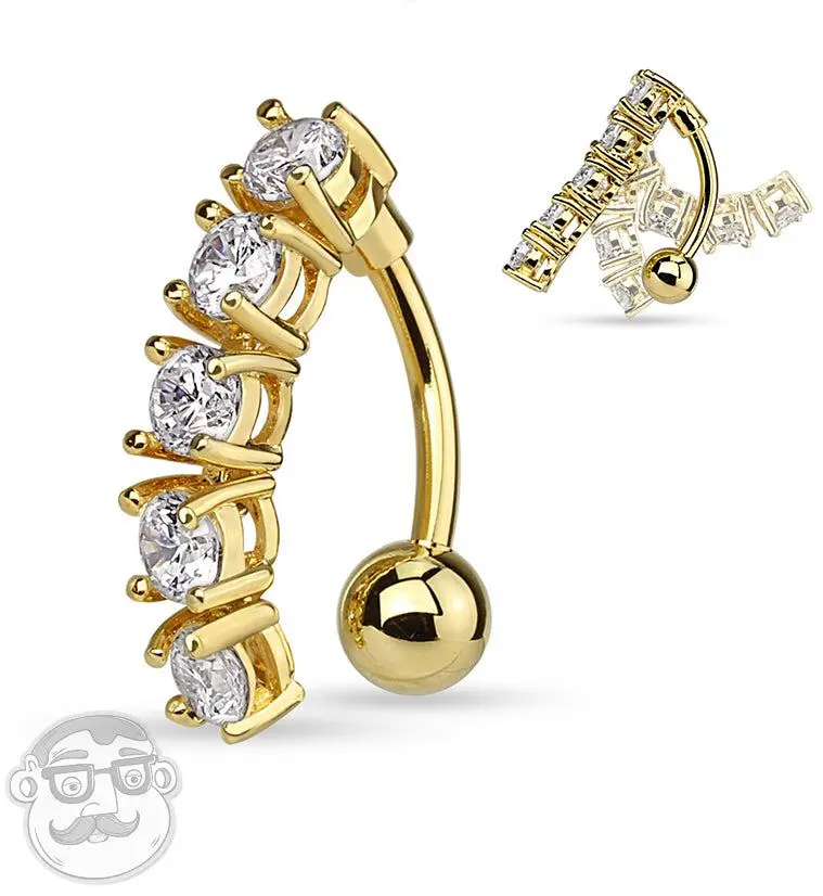 Vertical Gold CZ Belly Button Ring