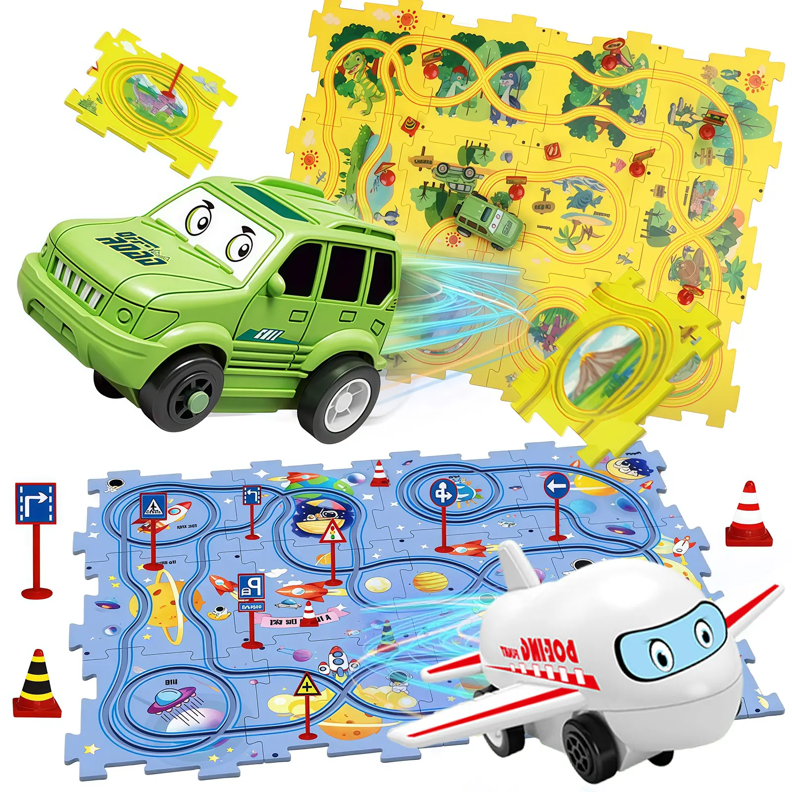25 PCS set of children's educational jigsaw puzzle rail car, electric train sliding diy rail jigsaw puzzle, accessories for boys and girls creative gifts for early childhood education toys