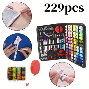 229 Pack Multifunctional Portable Sewing Tool Kit - Complete Sewing and Repair Kit with Thread, Needle, Scissors, Buttons and Accessories - Mixed Colors