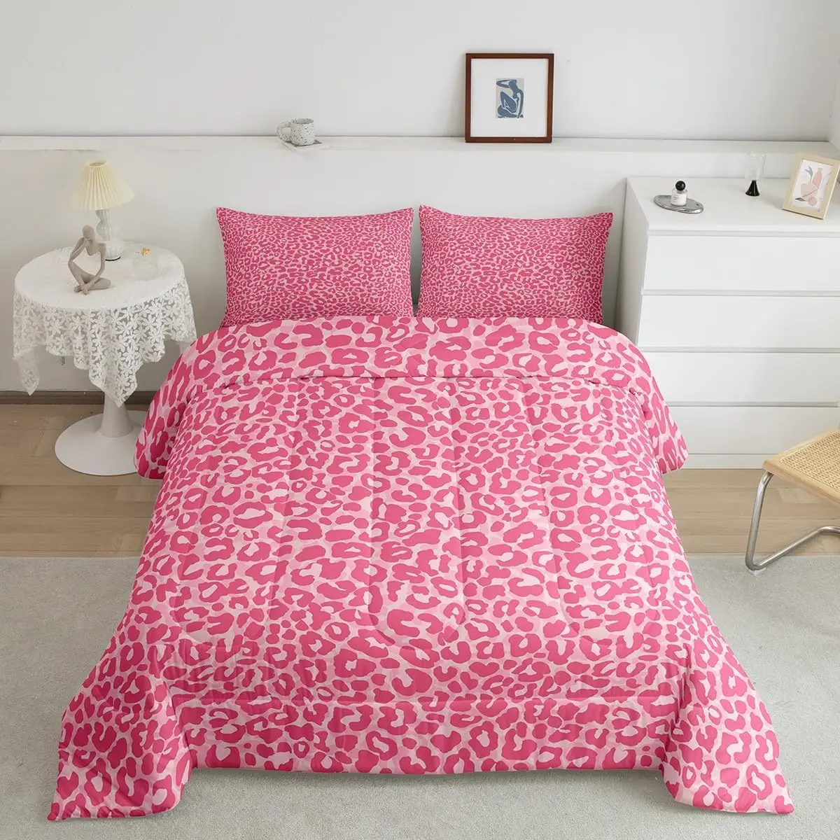 Feelyou Pink Leopard Microfiber Bedding Set - Soft, Breathable Queen Animal Print Duvet Set with Leopard Duvet Covers, Cheetah Print Option for Women's Bedroom Decor