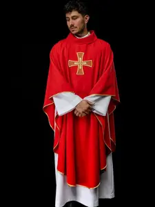Red Embroidered chasuble IHS with Cross motif