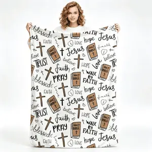 Blankets Christian Bible Jesus Flannel Throw Kids Blanket Adult Blanket Faith Cross Quote Print Soft Elastic Breathable Warm For Bedroom Living Room