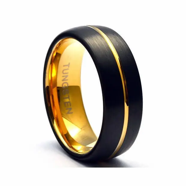 Male Tungsten Mens Wedding Band - The Callisto Black and Gold Elegant Casual Fashion Accessory Black Ring
