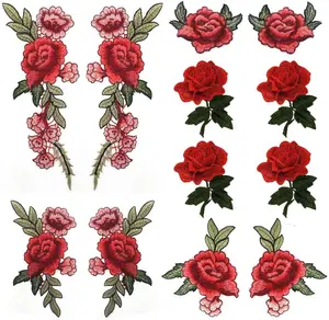 12 Pieces Red Rose Embroidered Flower Applique Patches Sew On Arts Crafts DIY Decor, Jeans, Jackets, Clothing, Bags