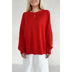 Sonny Long Sleeve Oversized Pullover in Poppy Red