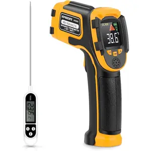 Infrared Thermometer Non-Contact Laser Temperature Gun -58℉~1112℉(-50℃~600℃) Emissivity IR Temp Gun - for Cooking, BBQ, Food, Fridge, Pizza Oven, Engine - Meat Thermometer Included