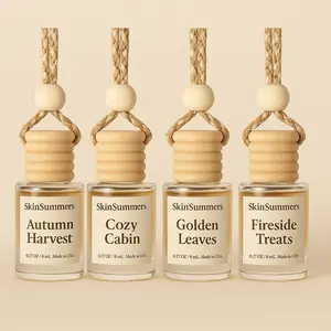 SkinSummers Luxury Car Freshener Fall Collection Glass & Wood Diffuser Long Lasting Scent Autumn Harvest Cozy Cabin Golden Leaves Fireside Treats