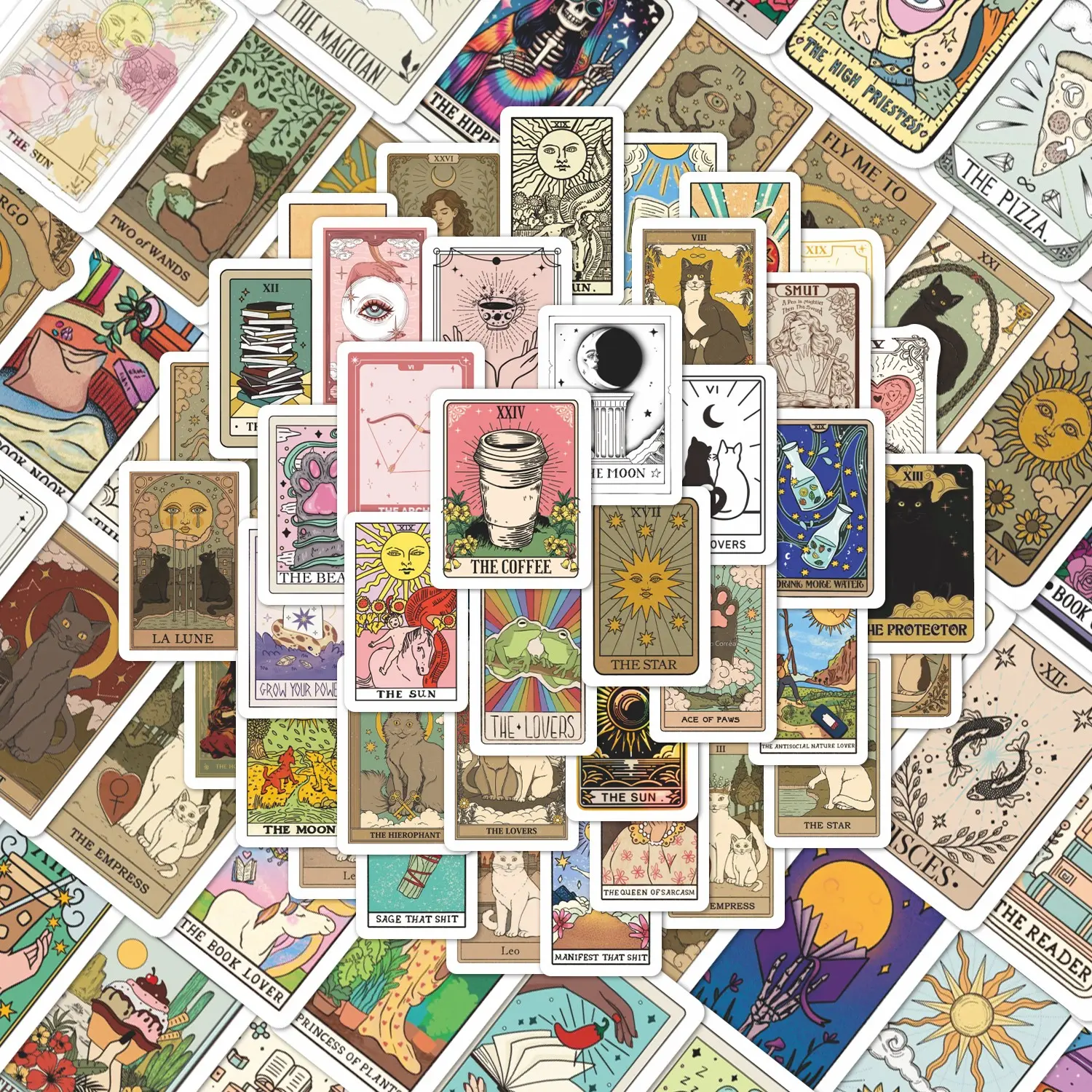 100Pcs Vintage Tarot Occult Decorative Stickers Pack, Waterproof Boho Witchy Vinyl Decals for Laptop Water Bottle Crafts Scrapbooking Stickers Journal Scrapbook, Mystical Gifts for Tarot & Divination Lovers
