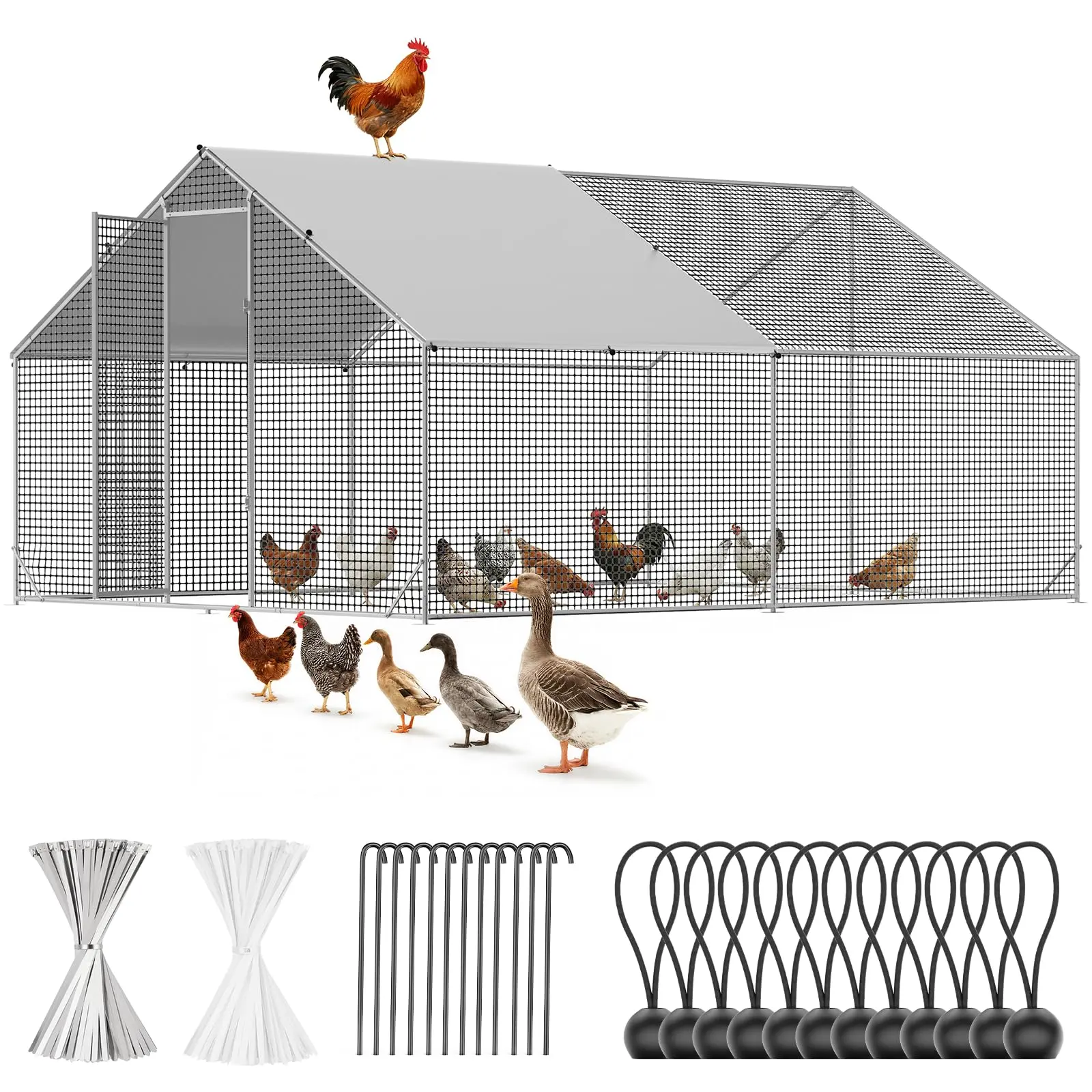 【Summer Sale】CAMMOO Large Flock Metal Walk-in Chicken Coop with Run (13.1x9.8x6.6ft), Outdoor Chicken Pen with Cover, Upgrade Double Lock Secure Entry, Rust-Proof PP Mesh, Stainless Steel Ties, Pre-Sorted Kit Easy Assembly for Ducks Camping Essentials, We