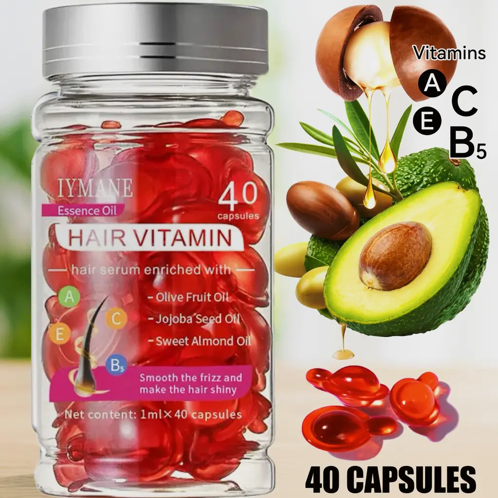 40 Capsules Hair Oil With Argan Avocado & Moroccan Oil - Hair Vitamins A C E Pro B5 - Hair Serum for Frizzy and Damaged Hair ， Leave In Conditioner ，Conditioner for Women & Men ， Haircare,back to school