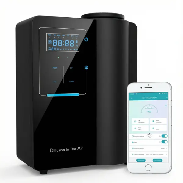 Kevinleo 500ML Bluetooth Waterless Nebulizing Aroma Diffuser - App & HVAC System Connect, Adjustable, Cold-Air Scent Machine for 7500 Sq.Ft Larger Coverage Area, Flexible Work Time & Fragrance Density, Air Purifier (Ideal for Evening Use)