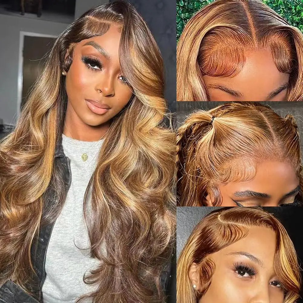 lumi hair highlight 4/27 straight bodywave wig 30 inches 13*6 lace hair net synthetic wig Fashion women's wig cute and sexy wig ,Do Not Bleach, Dye, or Use High Heat，summerwig，summerhairstyle，budgetfriendlywigs