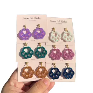 Venus Girl Studio Glittery Paw Dangle Earrings Handmade UV Resin Sparkling Glitter Colorful Arch Earrings Nickel Free Backs