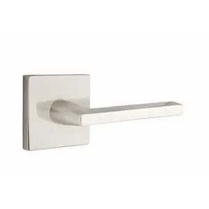 212 MAIN Emtek Helios Right-Hand Privacy Lever with Square Rose, Satin Nickel Finish, Square Shape, Extra Privacy, Forged Brass, Standard Prep