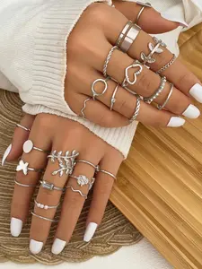 Mother's Day Gift Women's 24pcs Fashion Flower Heart Decor Alloy Ring Set, Dainty Stacking Rings, Stackable Rings, Casual Versatile Jewelry For Party, Daily Clothing Decor For Girl, Stackable Finger Rings