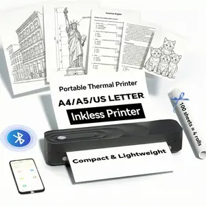 Portable Inkless Thermal Printer with 4 Rolls Paper (Approx. 100 Sheets) and 1 Drawstring Storage Bag, Wireless Bluetooth for Travel Home Office Supports US Letter 8.5x11 and A4 Paper Compatible with iOS Android Laptop, Valentine's Day Gift
