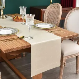 Farmhouse Rustic Table Runner Solid Beige Rectangular Table Runners Faux Linen Table Runner for Everyday Use Kitchen Dining Party Table 13x48 Inch