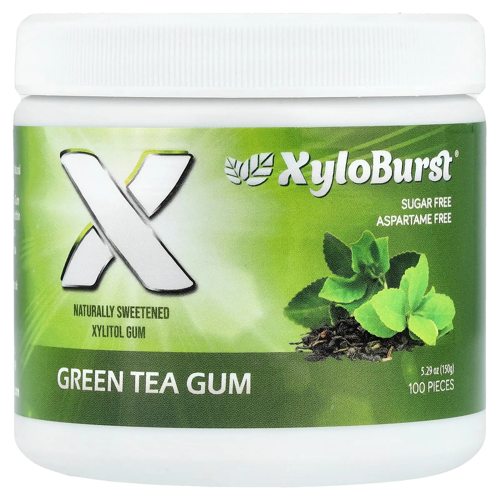 Xyloburst Xylitol Gum, Green Tea, 100 Pieces, 5.29 oz (150 g)