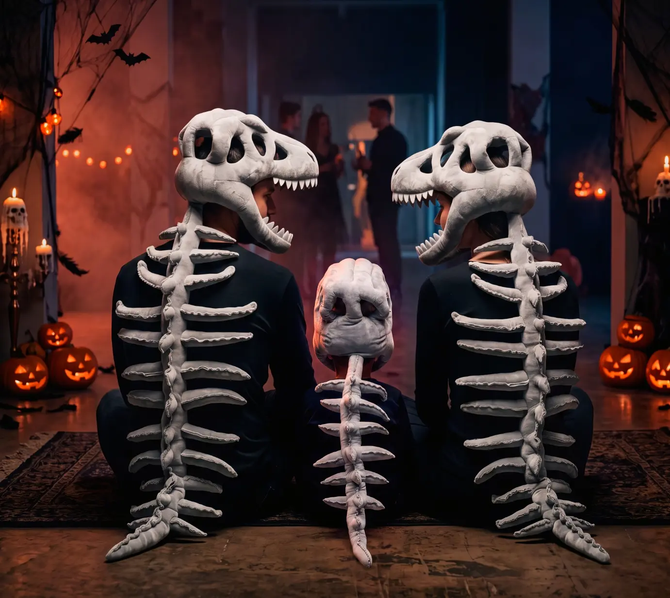 Dinosaur Skeleton Costume for Kids Adults, 3D Spinosaurus Skull Mask & Plush Spine Wearable Dino Outfit for Halloween Cosplay Dress Up (2 Sizes Available)