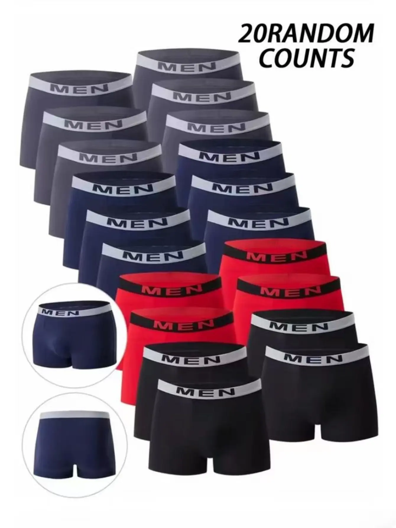 Men's 20PCS Soft Stretch Plain Boxer Briefs - Menswear, Breathable Athletic Daily Underwear, Sport, Basics, Daily Wear