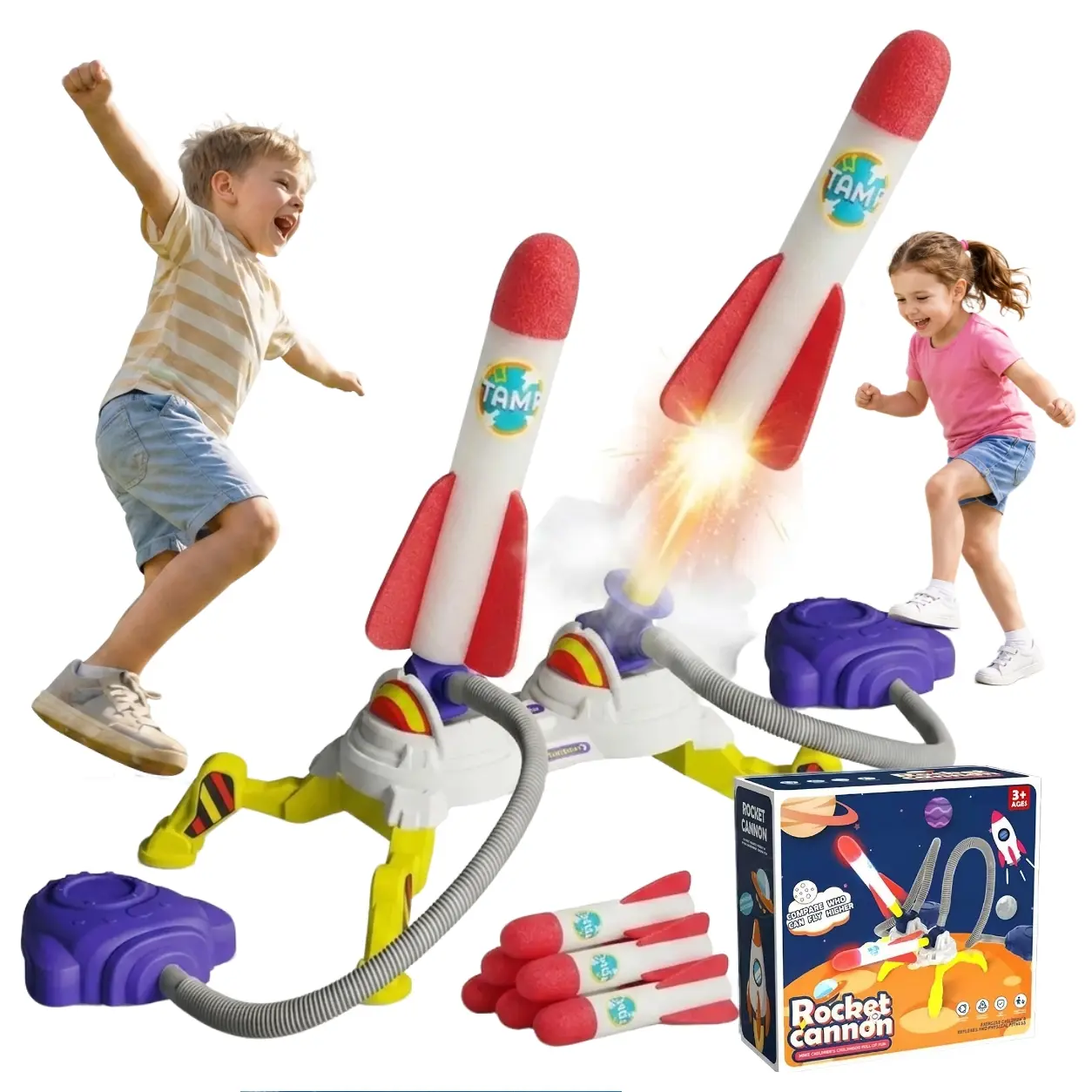 Unisex Light-Up Foam Rocket Launcher Toy for Kids, Adjustable Launch Stand, 200 Ft Launch Range, Fun Outdoor Playground-Park Game, Learning Toy, Fun Gifts for Ages 3+, Rocket Theme
