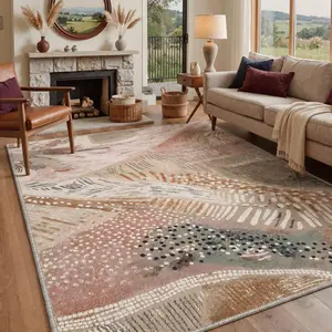 【Deals For You Days】GENIMO Area Rugs for Living Room Bedroom, Modern Abstract Machine Washable Rug, Large Soft Low Pile Floor Carpet with Non Slip Backing for Dining Room, Dusty Blush