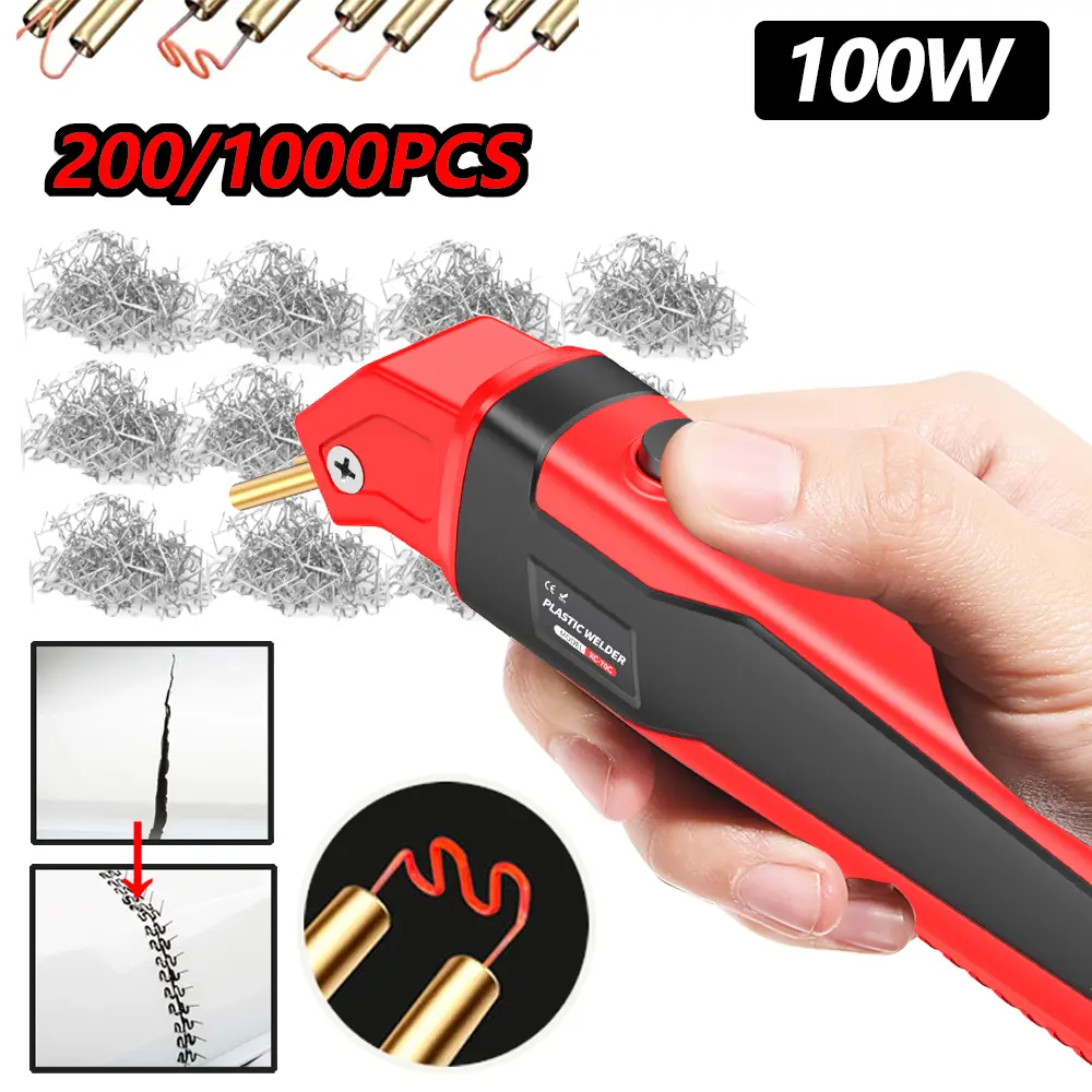 Plastic Welder Portable Mini 100W Hot Plastic Weld Repair Tool with 200/1000PCS Welding Nails for Car Bumper Dashboard & Plastic Cracks 110V US Plug
